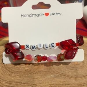 Handmade  Elastic Stretch Bracelet - Red and White 7”